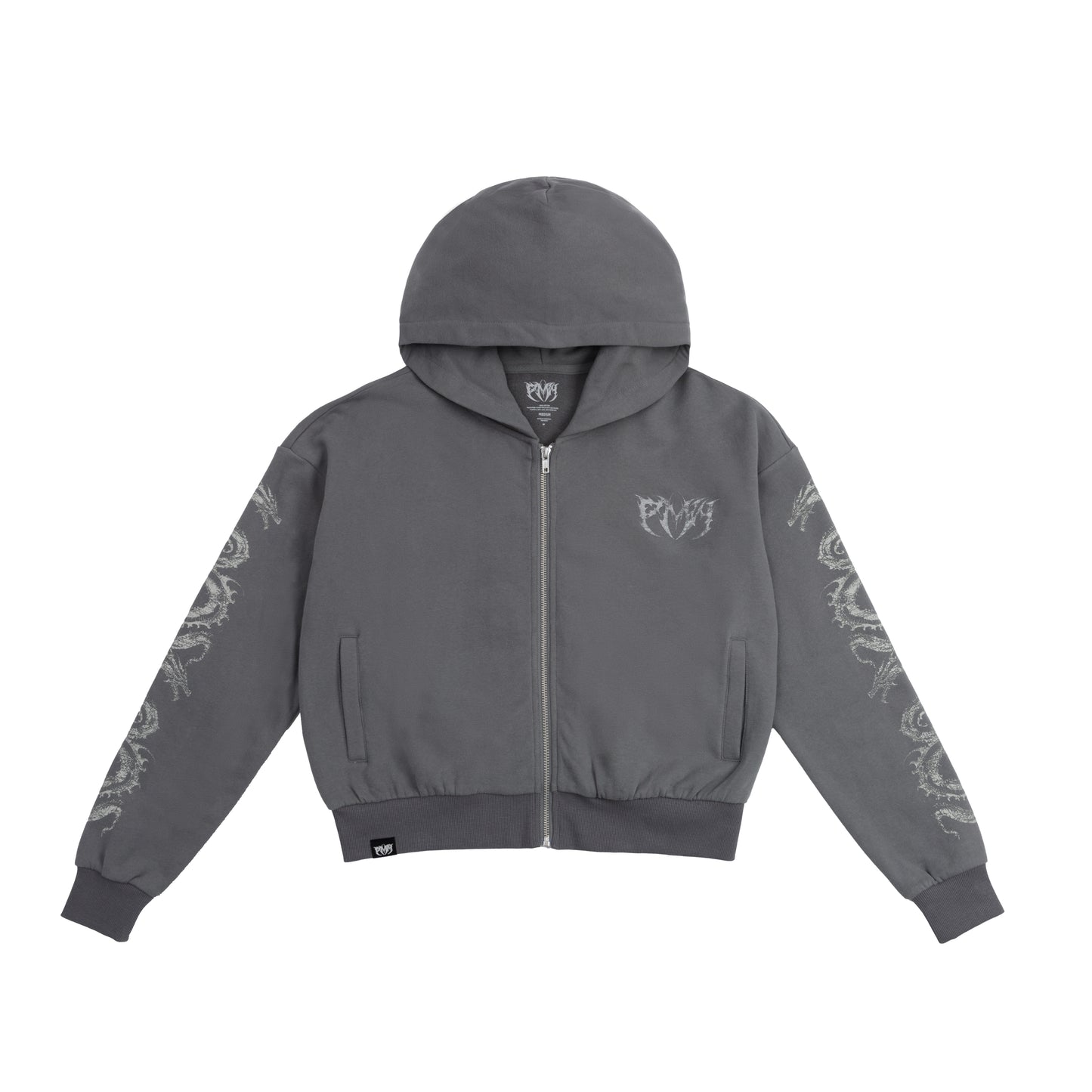 Dragonbind Cropped Zip Hoodie - Grey