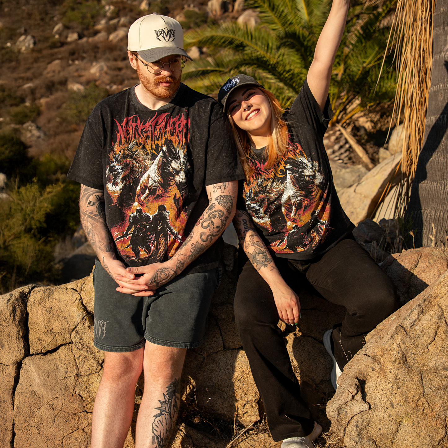 Dragon Duel Oversized Tee - Washed Black