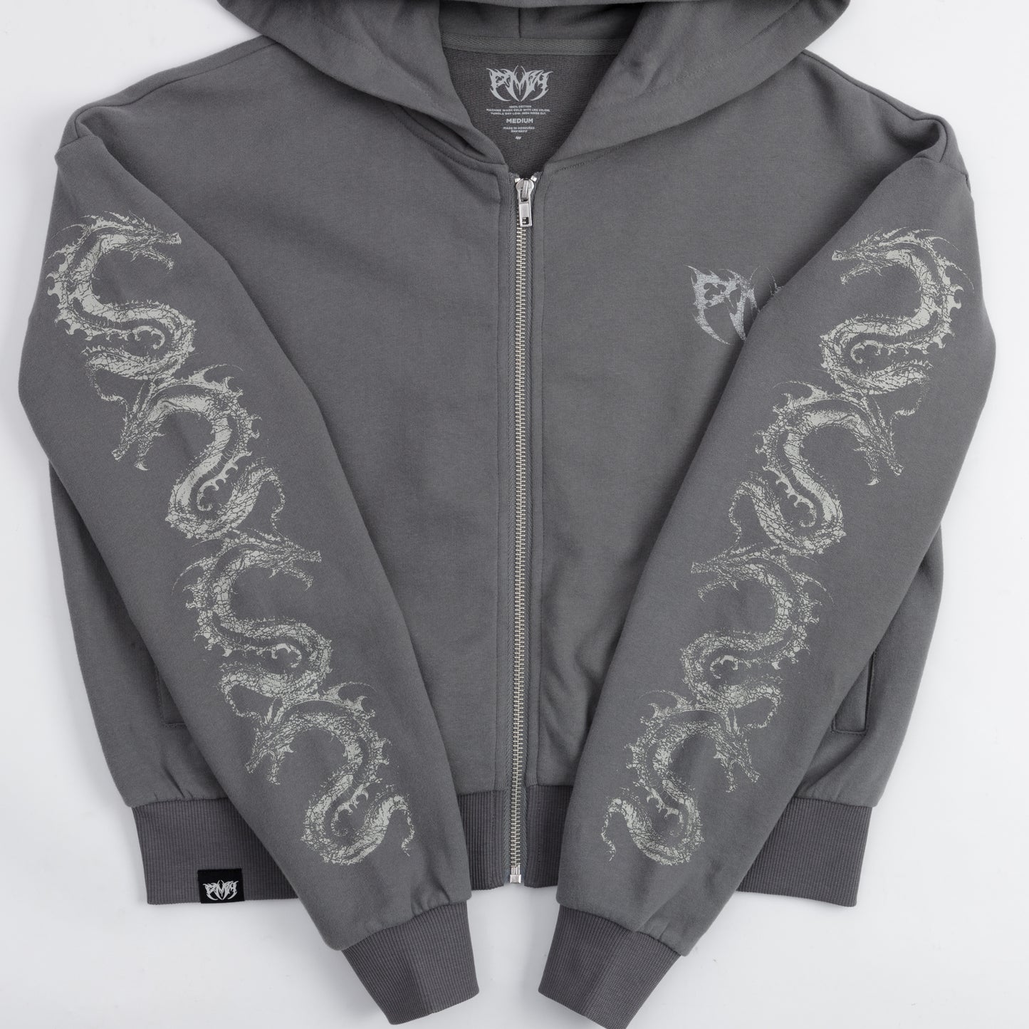 Dragonbind Cropped Zip Hoodie - Grey