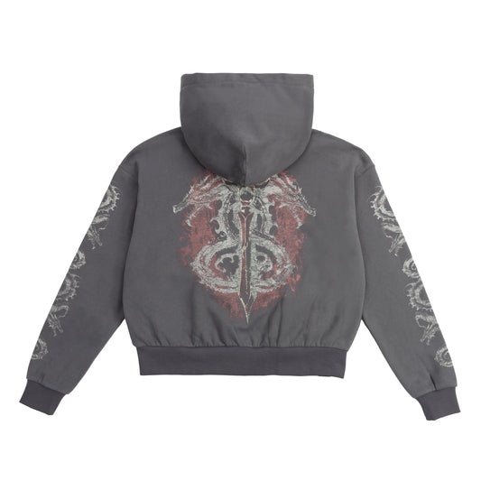 Dragonbind Cropped Zip Hoodie - Grey