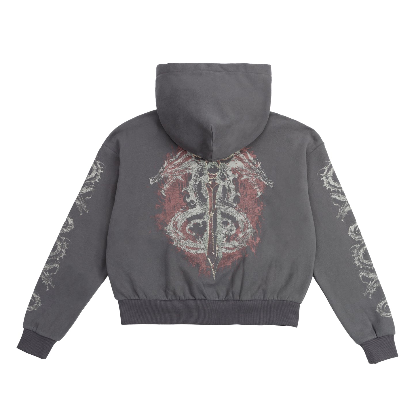 Dragonbind Cropped Zip Hoodie - Grey