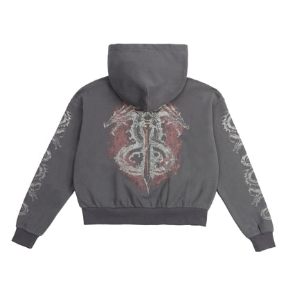 Dragonbind Cropped Zip Hoodie - Grey
